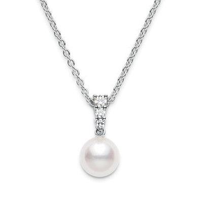18K White Gold Cultured Pearl and Diamond  Necklace - Tapper's Jewelry 