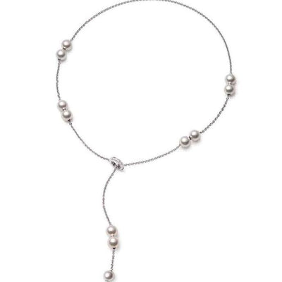 18K White Gold Cultured Pearl and Diamond  Necklace - Tapper's Jewelry 