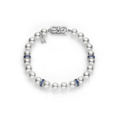 18K White Gold Cultured Pearl and Sapphire  Bracelet - Tapper's Jewelry 