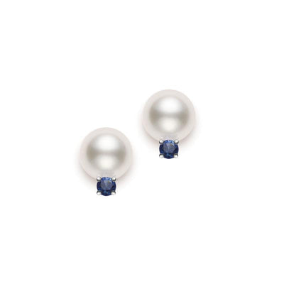 18K White Gold Cultured Pearl and Sapphire  Earrings - Tapper's Jewelry 