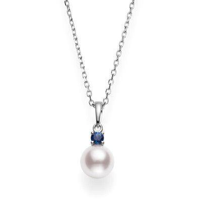 18K White Gold Cultured Pearl and Sapphire  Necklace