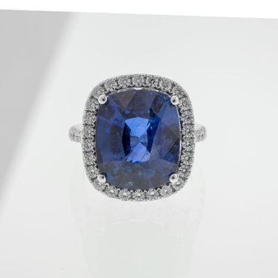 18K WHITE GOLD CUSHION SRI LANKA SAPPHIRE DIAMOND RING - Tapper's Jewelry 