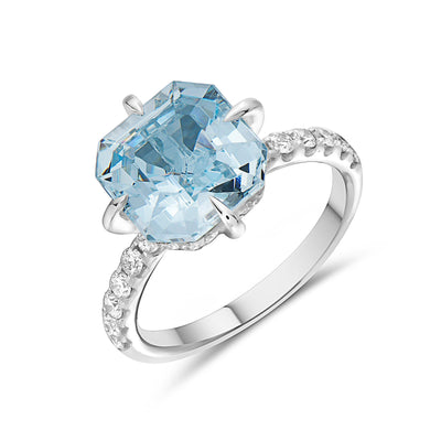 18K White Gold Diamond and Aquamarine  Ring - Tapper's Jewelry 