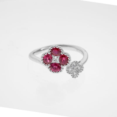 18K White Gold Diamond and Diamond  and Ruby Ring - Tapper's Jewelry 