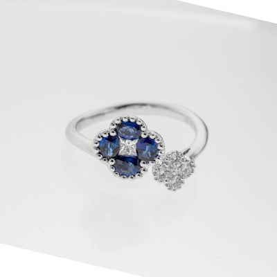 18K White Gold Diamond and Diamond  and Sapphire Ring - Tapper's Jewelry 
