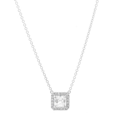 18K White Gold Square Diamond Halo Necklace