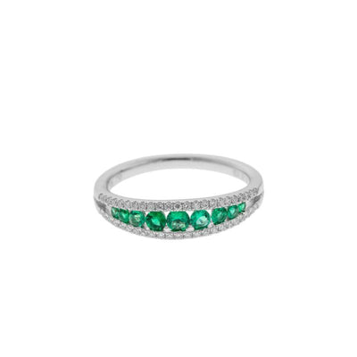 18K White Gold Diamond and Emerald  Band - Tapper's Jewelry 