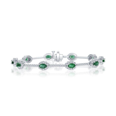 18K WHITE GOLD DIAMOND AND EMERALD BRACELET - Tapper's Jewelry 