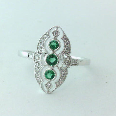 18K White Gold Diamond and Emerald  Ring - Tapper's Jewelry 