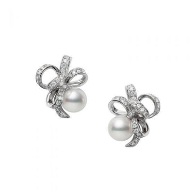 18K WHITE GOLD DIAMOND AND PEARL EARRINGS - Tapper's Jewelry 