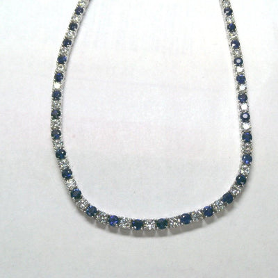 18K White Gold Diamond and Sapphire  Necklace