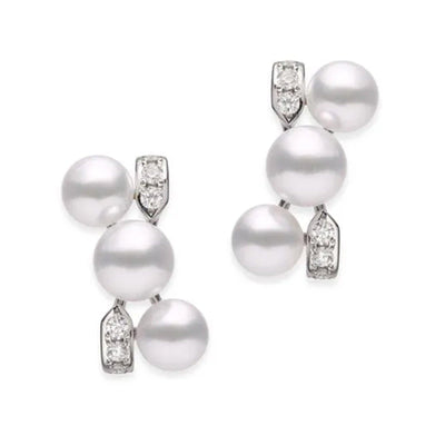 18K WHITE GOLD DIAMOND PEARL CLUSTER EARRINGS - Tapper's Jewelry 