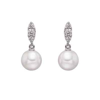 18K WHITE GOLD DIAMOND PEARL EARRINGS - Tapper's Jewelry 