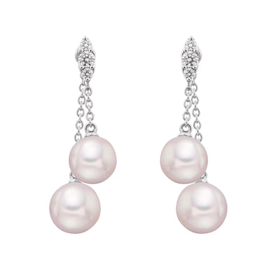 18K WHITE GOLD DIAMOND PEARL EARRINGS - Tapper's Jewelry 