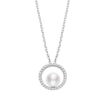 18K WHITE GOLD DIAMOND PEARL NECKLACE - Tapper's Jewelry 