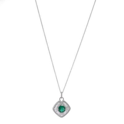 18K White Gold Emerald and Diamond  and Diamond Necklace - Tapper's Jewelry 