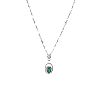 18K White Gold Emerald and Diamond  and Diamond Necklace - Tapper's Jewelry 