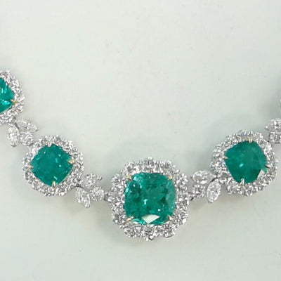 18K White Gold Emerald and Diamond  and Diamond Necklace - Tapper's Jewelry 