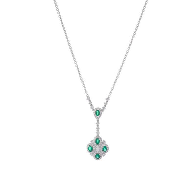 18K White Gold Emerald and Diamond  and Emerald Necklace - Tapper's Jewelry 