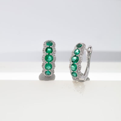 18K White Gold Emerald and Diamond  Earrings - Tapper's Jewelry 