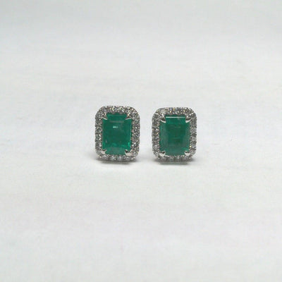 18K White Gold Emerald and Diamond  Earrings - Tapper's Jewelry 
