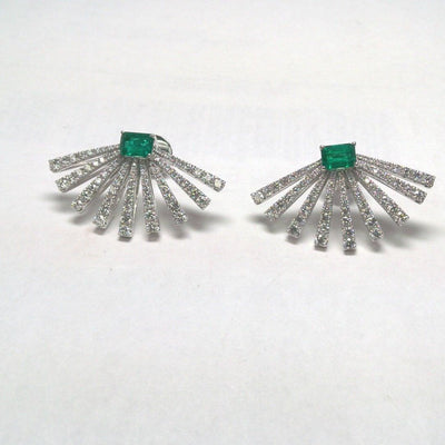 18K White Gold Emerald and Diamond  Earrings - Tapper's Jewelry 