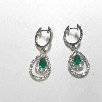 18K White Gold Emerald and Diamond  Earrings - Tapper's Jewelry 