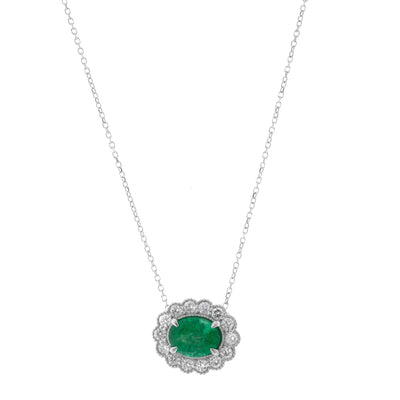 18K White Gold Emerald and Diamond  Necklace - Tapper's Jewelry 