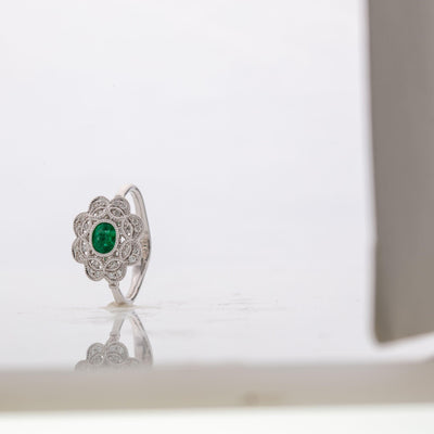 18K White Gold Emerald and Diamond  Ring - Tapper's Jewelry 