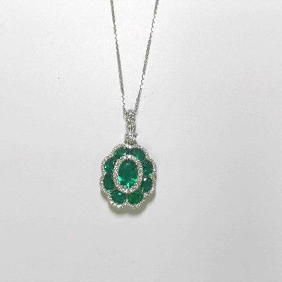 18K White Gold Emerald and Emerald  and Diamond Necklace - Tapper's Jewelry 