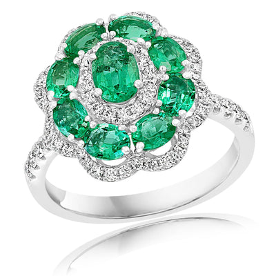 18K White Gold Emerald and Emerald  and Diamond Ring - Tapper's Jewelry 