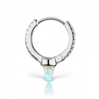 18K WHITE GOLD OPAL HOOP EARRING