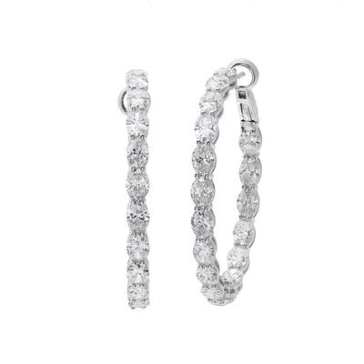 18K WHITE GOLD OVAL DIAMOND HOOP EARRINGS - Tapper's Jewelry 