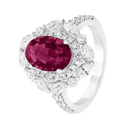 18K WHITE GOLD OVAL RUBY AND DIAMOND RING - Tapper's Jewelry 