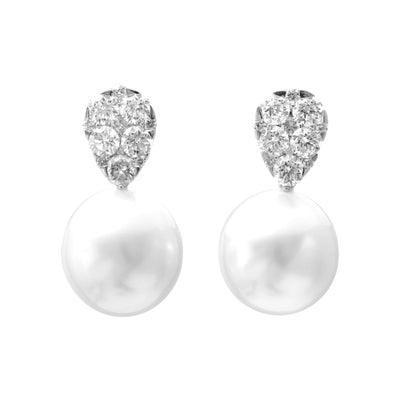 18K WHITE GOLD PEARL EARRINGS WITH DIAMONDS - Tapper's Jewelry 