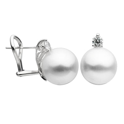 18K WHITE GOLD PEARL EARRINGS WITH DIAMONDS