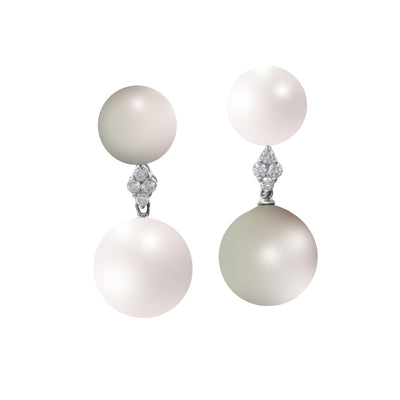 18K WHITE GOLD PEARL EARRINGS WITH DIAMONDS