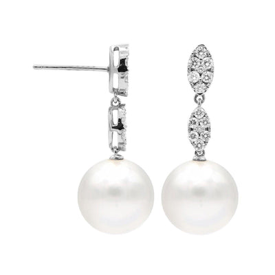 18K WHITE GOLD PEARL EARRINGS WITH DIAMONDS - Tapper's Jewelry 