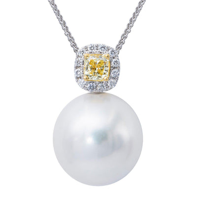 18K WHITE GOLD PEARL NECKLACE WITH DIAMONDS - Tapper's Jewelry 