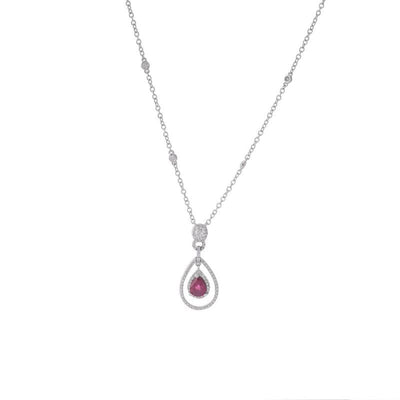 18K White Gold Ruby and Diamond  and Diamond Necklace - Tapper's Jewelry 