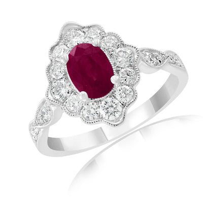 18K White Gold Ruby and Diamond  Band