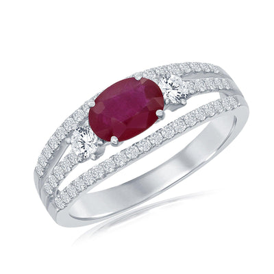 18K White Gold Ruby and Diamond  Ring