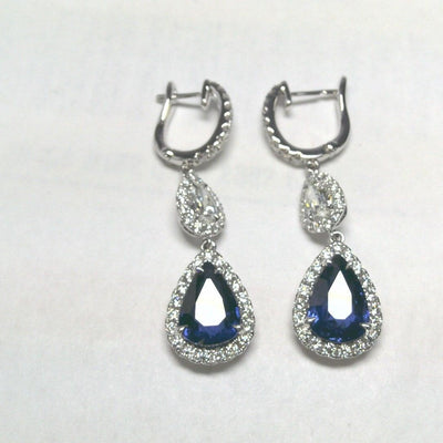 18K White Gold Sapphire and Diamond  and Diamond Earrings - Tapper's Jewelry 