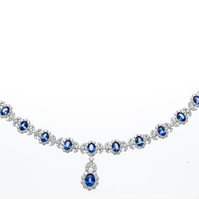 18K White Gold Sapphire and Diamond  and Diamond Necklace - Tapper's Jewelry 