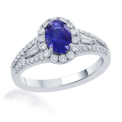 18K White Gold Sapphire and Diamond  and Diamond Ring