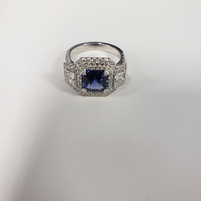 18K White Gold Sapphire and Diamond  and Diamond Ring - Tapper's Jewelry 