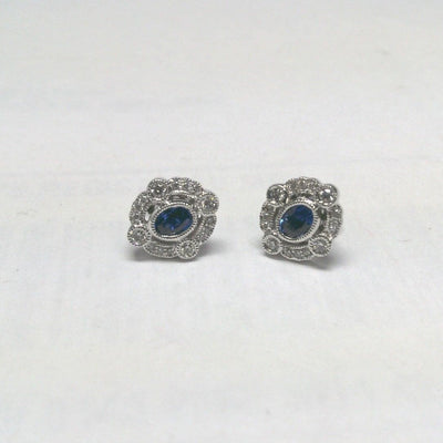 18K White Gold Sapphire and Diamond  Earrings - Tapper's Jewelry 