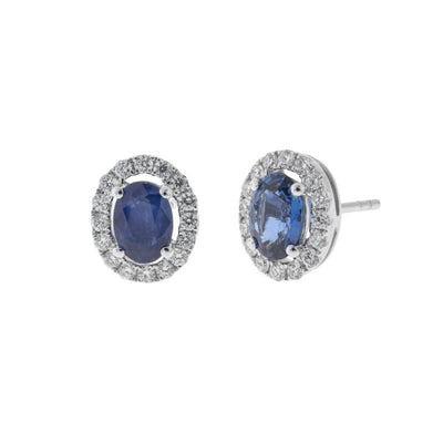 18K WHITE GOLD SAPPHIRE AND DIAMOND EARRINGS - Tapper's Jewelry 