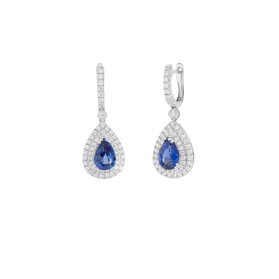 18K White Gold Sapphire and Diamond  Earrings - Tapper's Jewelry 