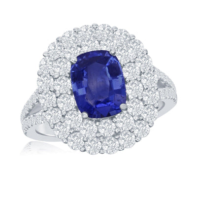 18K White Gold Sapphire and Diamond  Ring